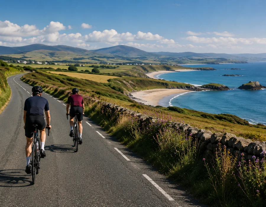 Cyclists on a quiet country lane on the Llŷn Peninsula